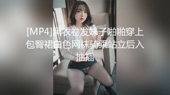 [MP4]黑衣卷发妹子啪啪穿上包臀裙白色网袜骑乘站立后入抽插